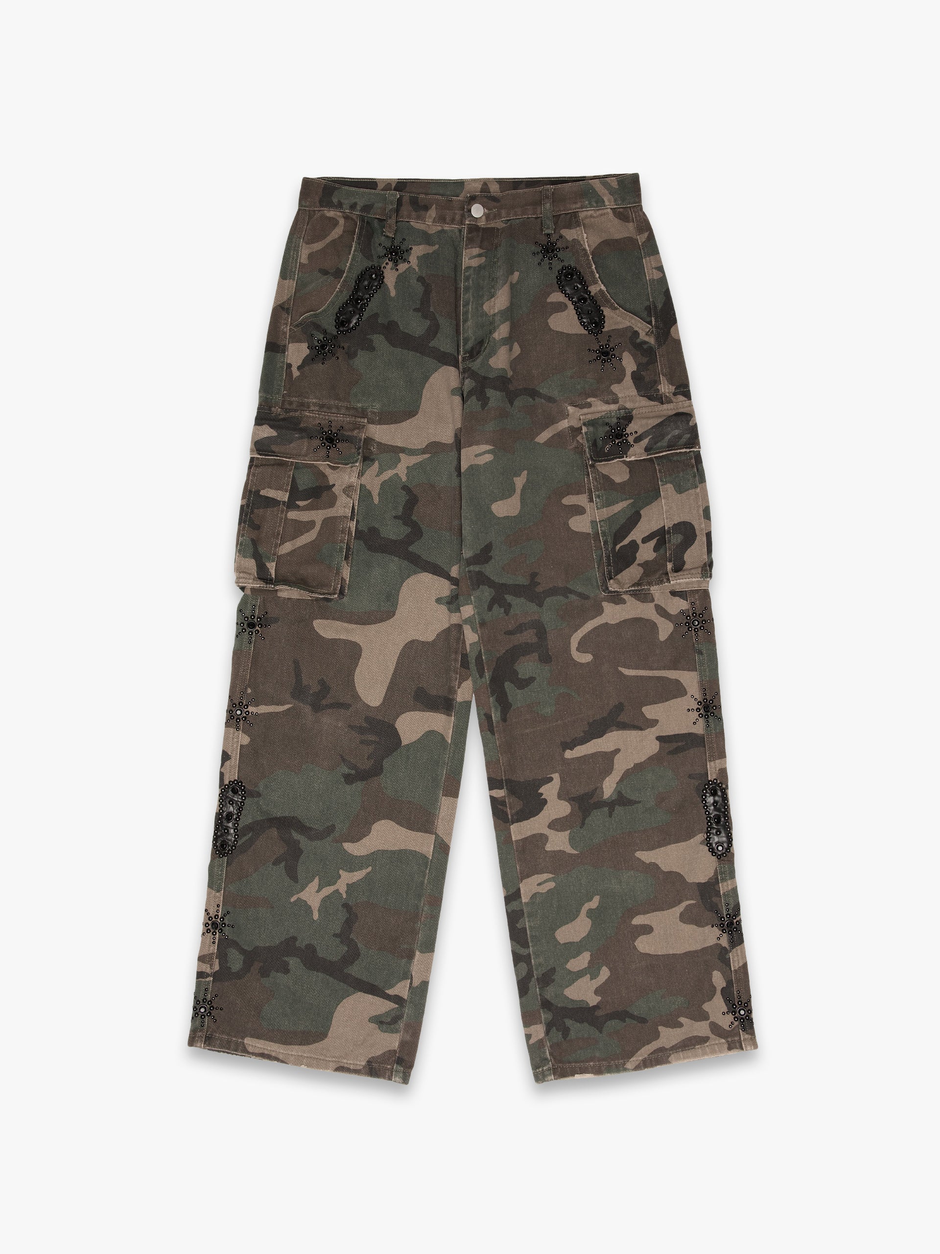 CAMO EMBELLISHED CARGO PANTS