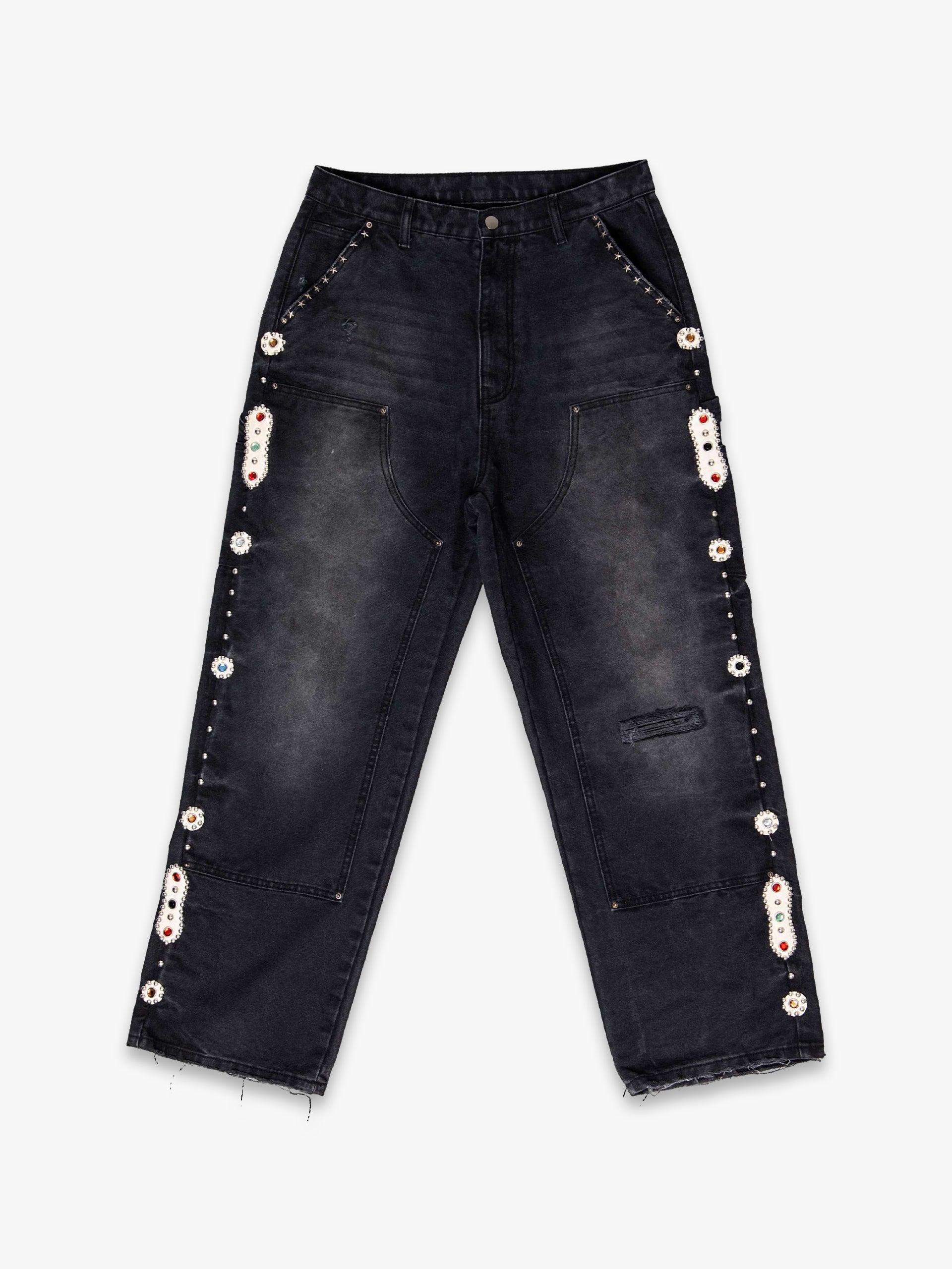 16 O.Z. EMBELLISHED DOUBLE KNEE JEANS
