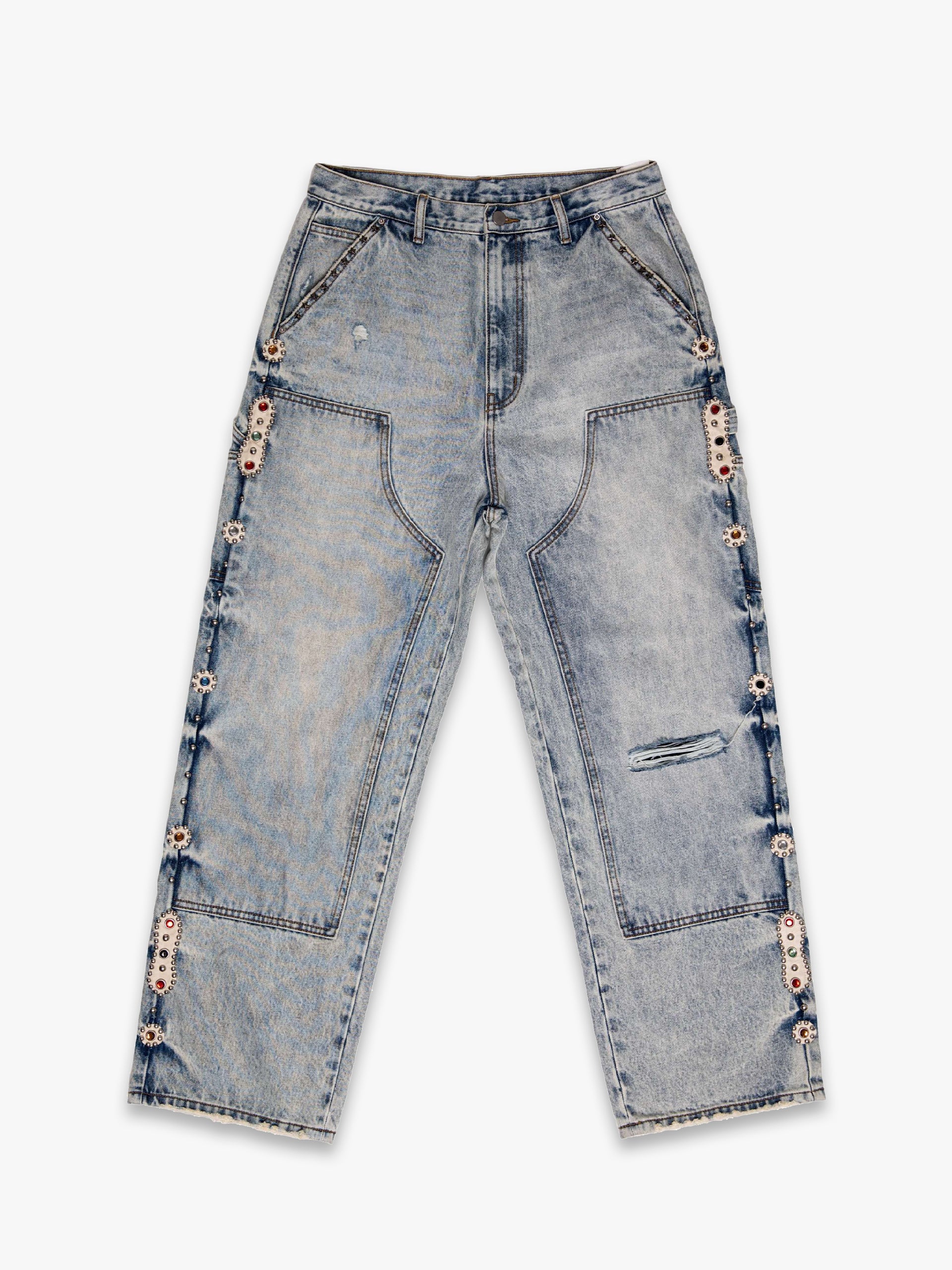 16 O.Z. EMBELLISHED DOUBLE KNEE JEANS