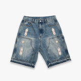 15 O.Z. EMBELLISHED DOUBLE KNEE DENIM SHORTS