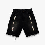 15 O.Z. EMBELLISHED DOUBLE KNEE DENIM SHORTS