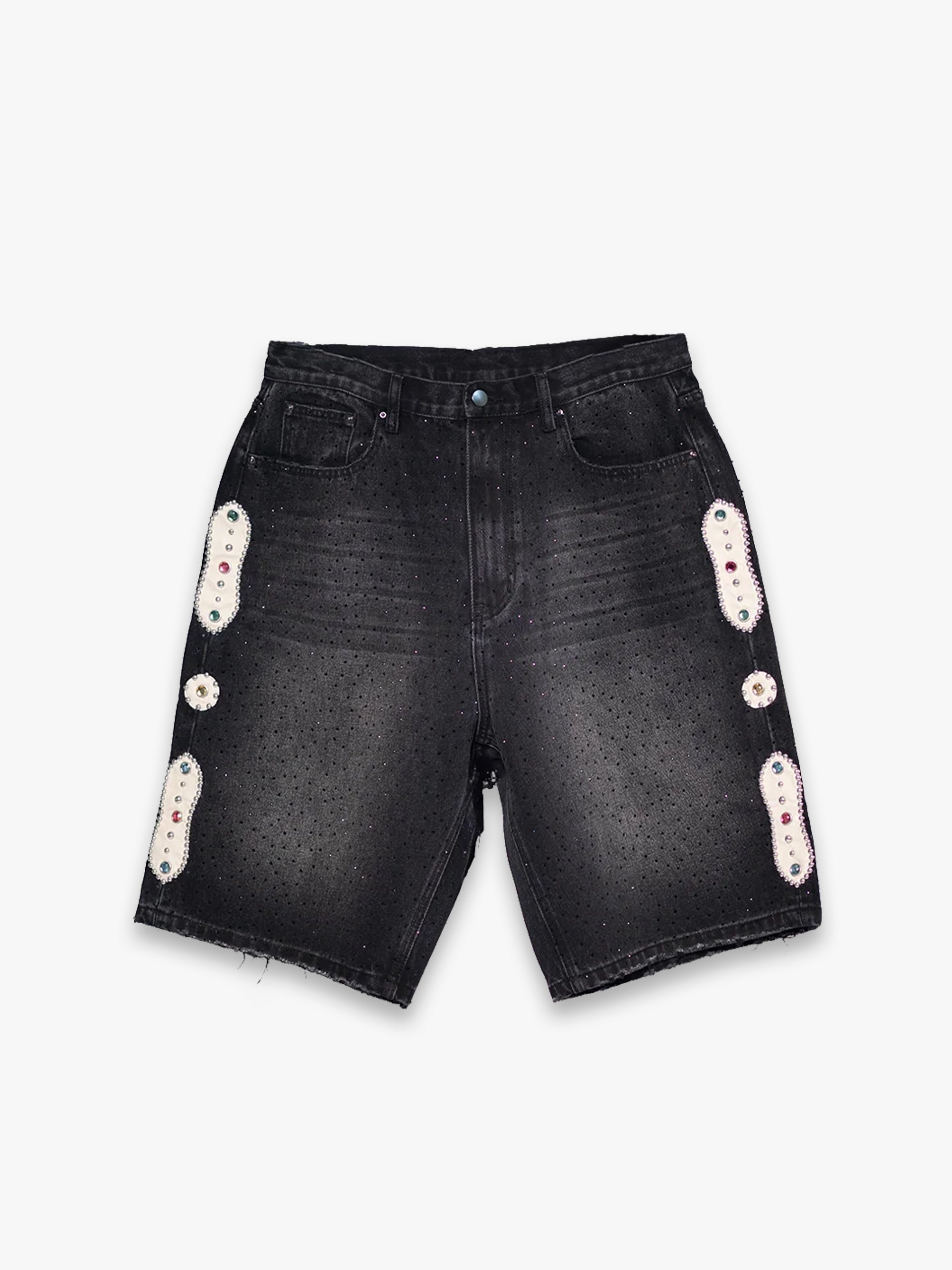 RHINESTONE EMBELLISHED DENIM SHORTS