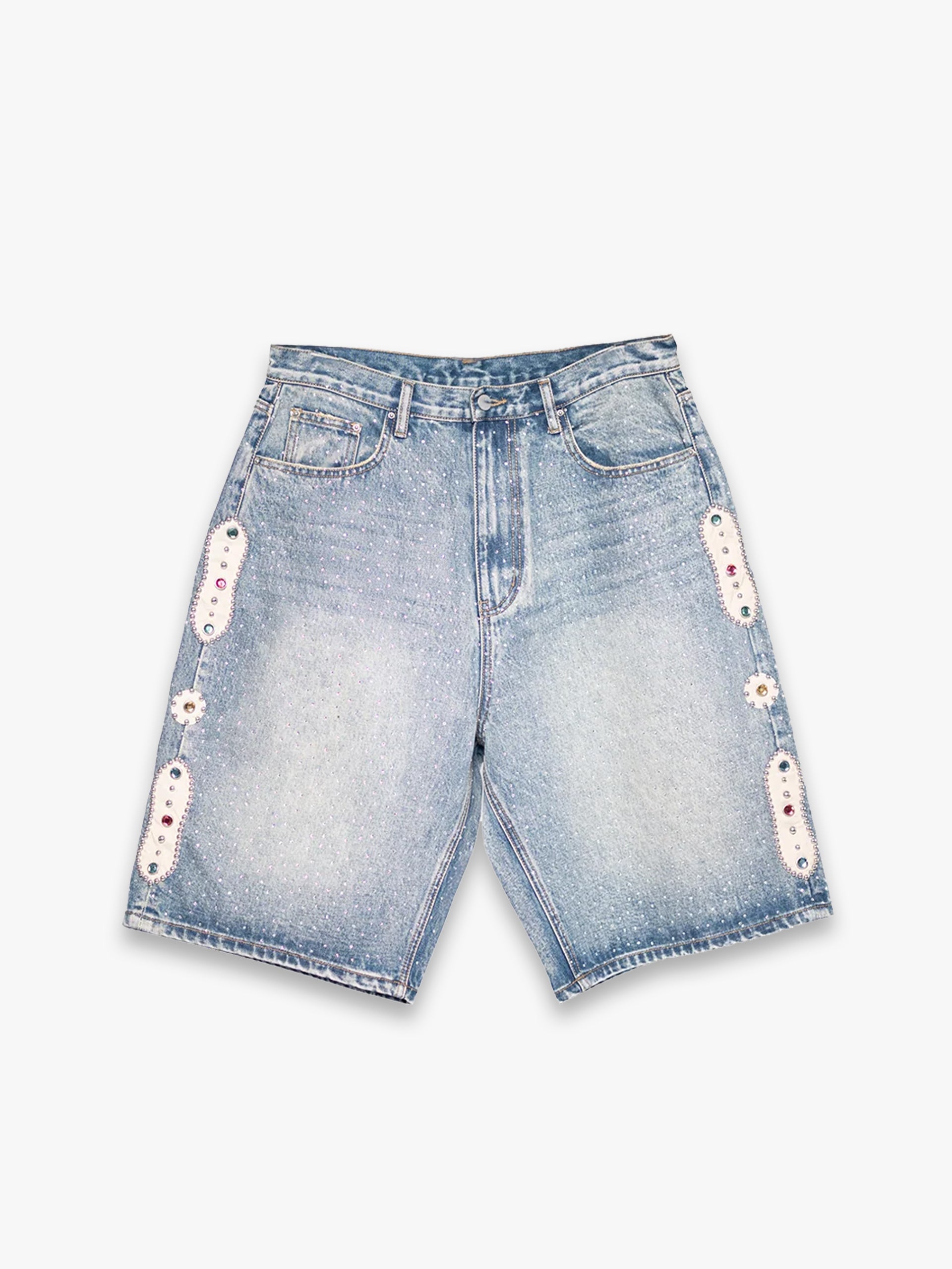 RHINESTONE EMBELLISHED DENIM SHORTS