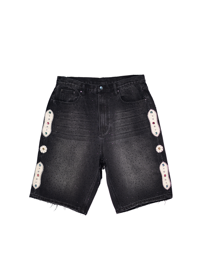 RHINESTONE EMBELLISHED DENIM SHORTS