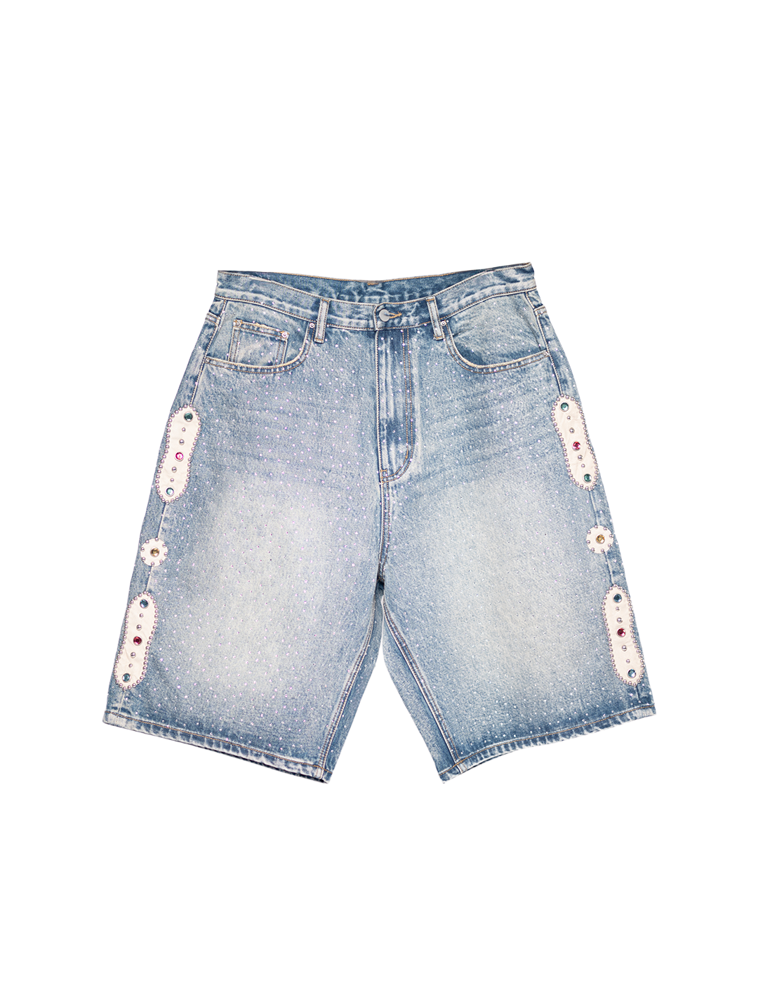RHINESTONE EMBELLISHED DENIM SHORTS