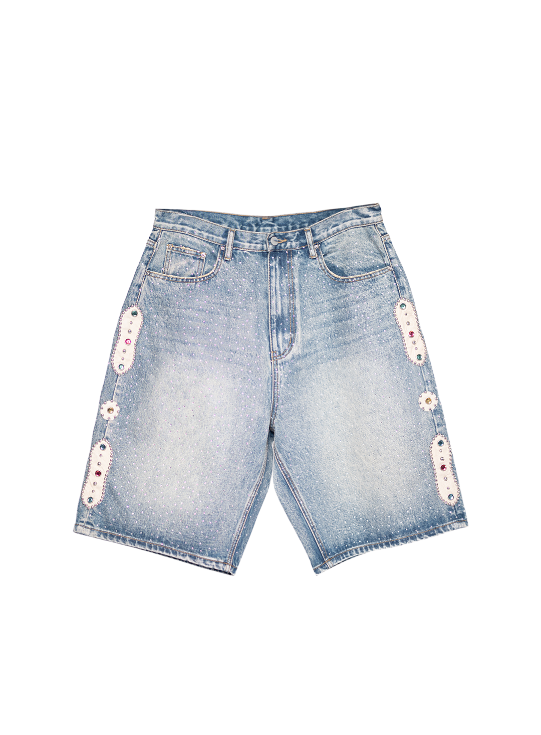 RHINESTONE EMBELLISHED DENIM SHORTS