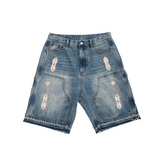 15 O.Z. EMBELLISHED DOUBLE KNEE DENIM SHORTS