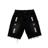 15 O.Z. EMBELLISHED DOUBLE KNEE DENIM SHORTS