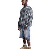 15 O.Z. EMBELLISHED DOUBLE KNEE DENIM SHORTS