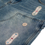 15 O.Z. EMBELLISHED DOUBLE KNEE DENIM SHORTS