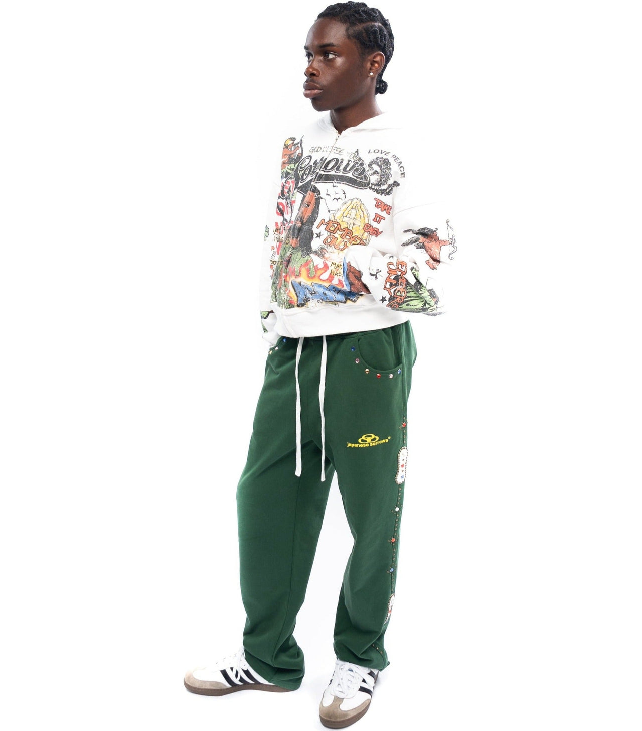 Baggy Embellished Sweatpants in green