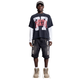 15 oz. Embellished Double Knee Denim Shorts