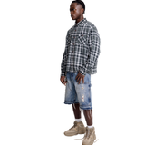 15 oz. Embellished Double Knee Denim Shorts