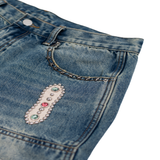 15 oz. Embellished Double Knee Denim Shorts