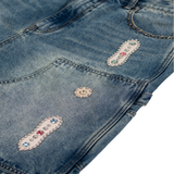 15 oz. Embellished Double Knee Denim Shorts