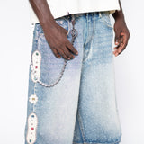 RHINESTONE EMBELLISHED DENIM SHORTS